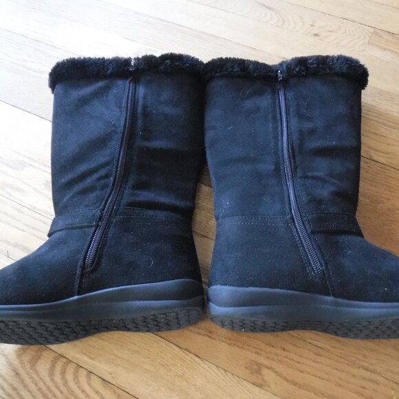Hotcakes Girls Size 3.5 Black Boots Zipper Buckles Fur Warm - Picture 6 of 10